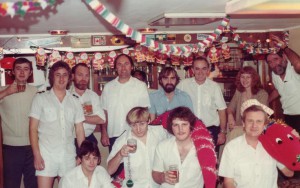 London Earl Xmas 1982 Back Row L-R J/E Haygard, 3/O Ian Roberts, E/O Les Web, C/O Roger Berryman, 4/E Dave Hindle, C/E Hilton Burton, Capt Bill Jaeger. Front Row L-R Cadet Bennet, Cadet Warnock, 4/O Weatheral, R/O Steve Melton