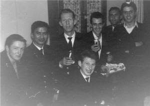 (L to R) Unknown Aung May!, Sammy Wilson, John Aspin,Unknown, Unknown, Sitting - Tommy March